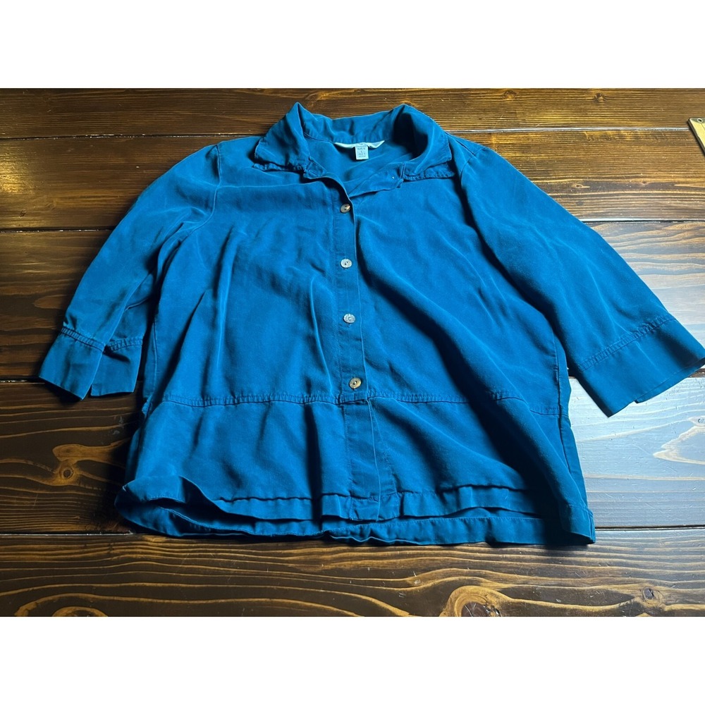 AKS Shirt, Women's Size Large Petite, Blue, Vintage, Button Up